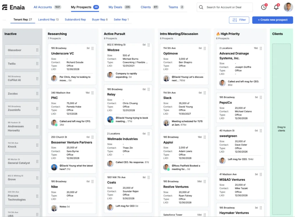 Enaia main dashboard