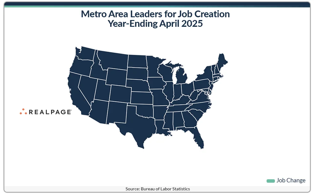 Metro Area Leaders for Job Creation Year-Ending April 2025