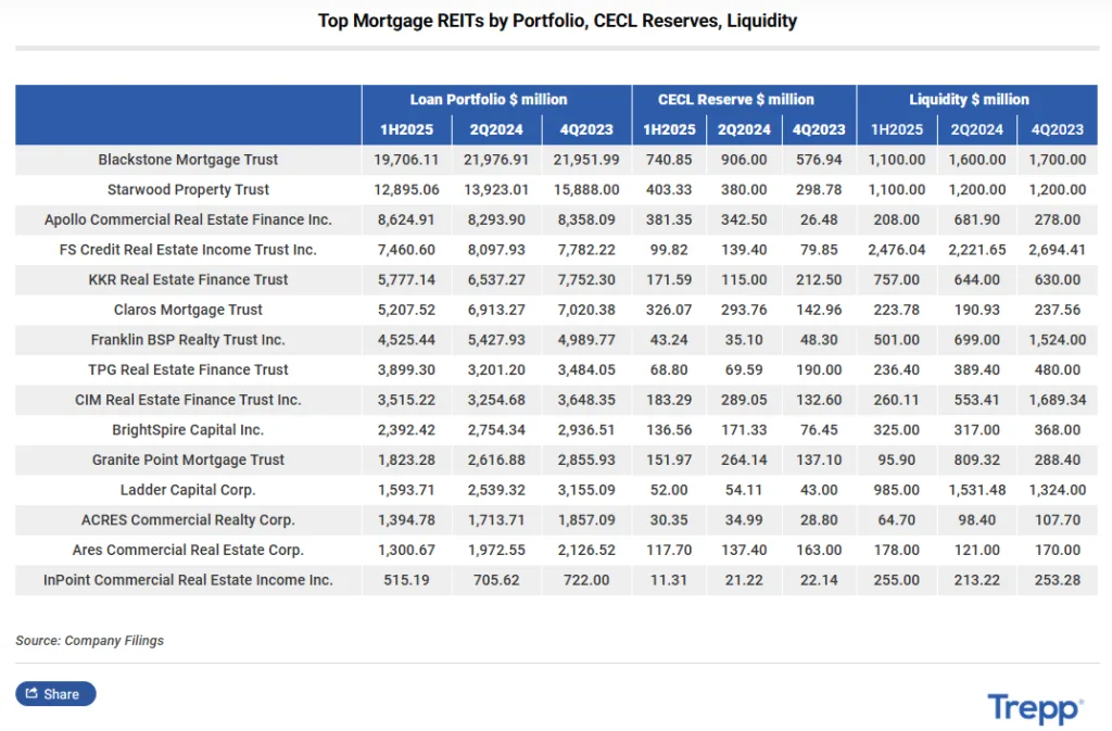 Top Mortgage REITs by Portfolio, CECL Reserves, Liquidity