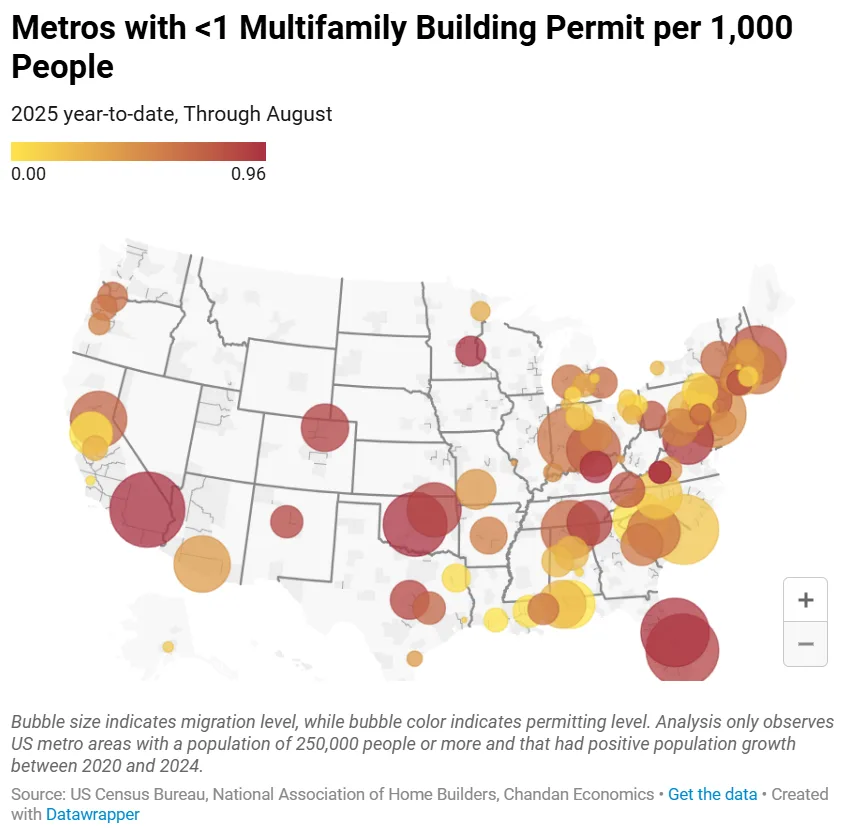 Metros with <1 Multifamily Building Permit per 1,000 People