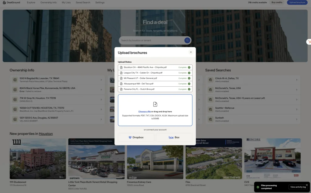 dealground Uploaded OMs & Automated Data Extraction