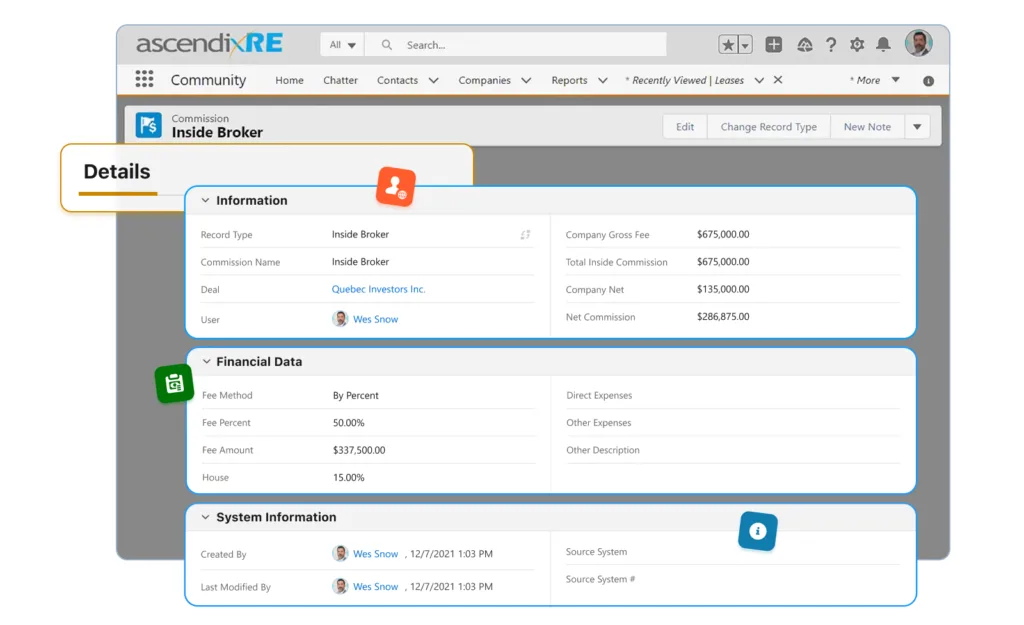 AscendixRE Commission and deal reporting
