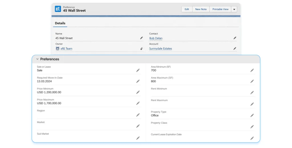 AscendixRE requirements and preferences tracking