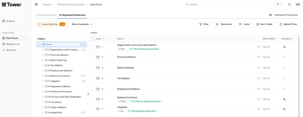 Tower automatically organizes messy document uploads into structured, clearly labeled folder systems.
