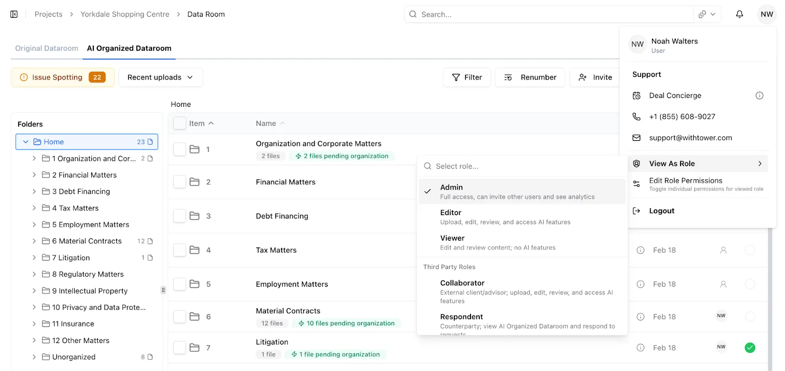 Users can invite internal team members, brokers, legal counsel, and third parties into a centralized workspace while maintaining granular control over permissions.