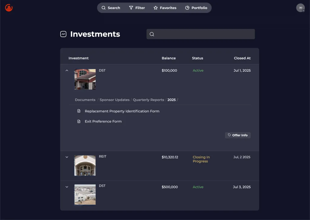 1031 crowdfunding Investor Portal