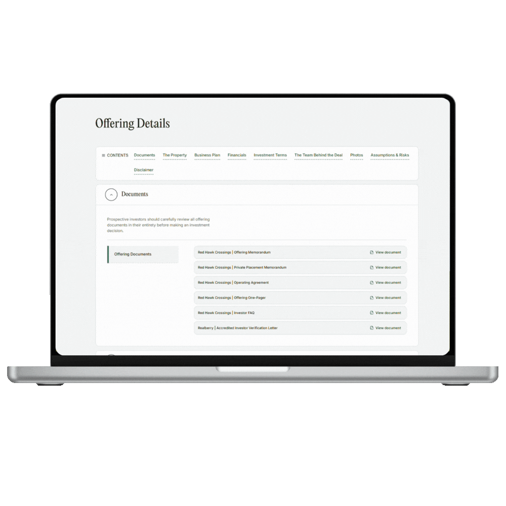realberry offering docs in the comprehensive due diligence center