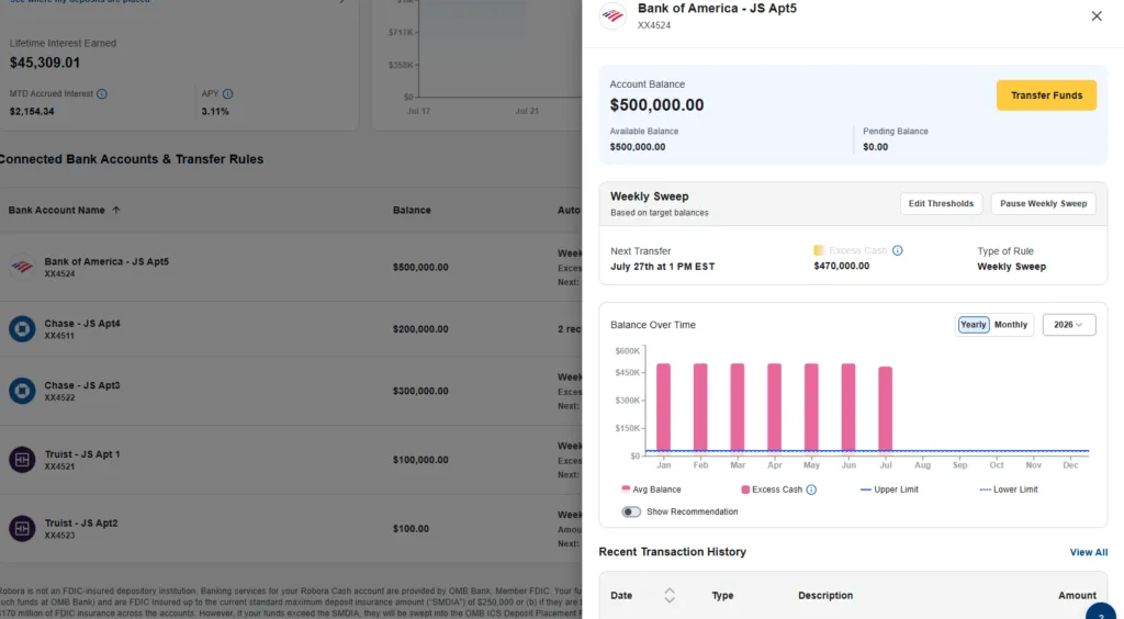 Robora automated cash sweeps