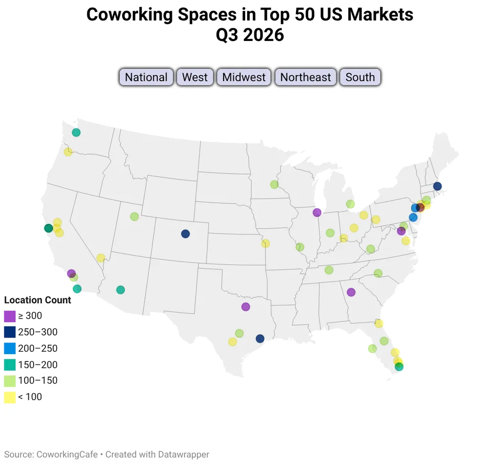 Coworking Spaces in Top 50 US Markets